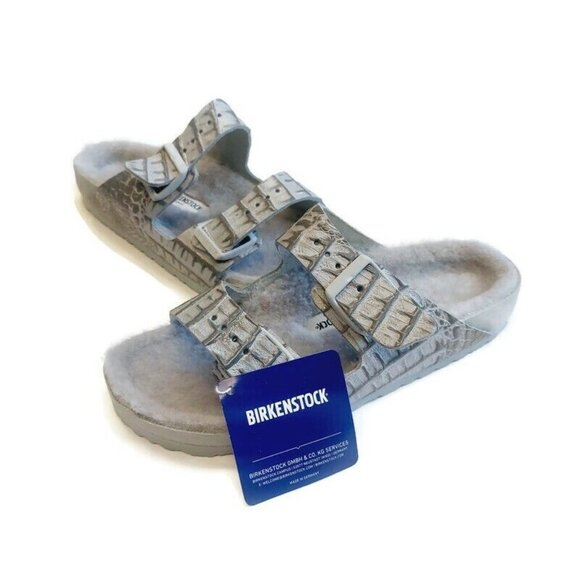 Birkenstock Womens Size 5 Arizona BS Shearling Fur Lined Sandals Croco Two Tone - Picture 5 of 10